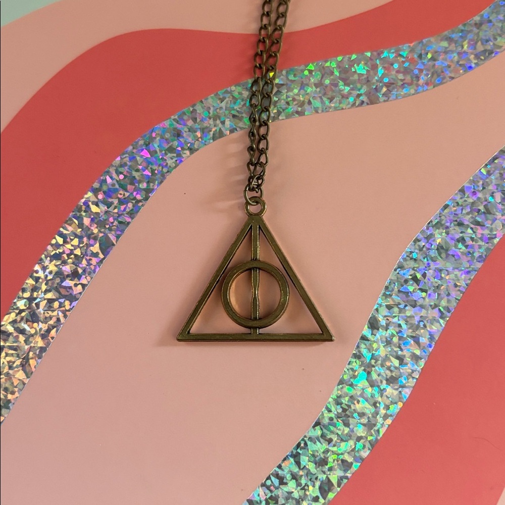 Bronze Deathly Hallows Triangle Pendant Necklace